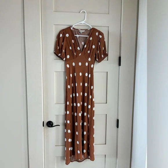 brown polka dot dress target No.18 Long Sleeve, Midi Linen Dress in Turkish Coffee Stripe